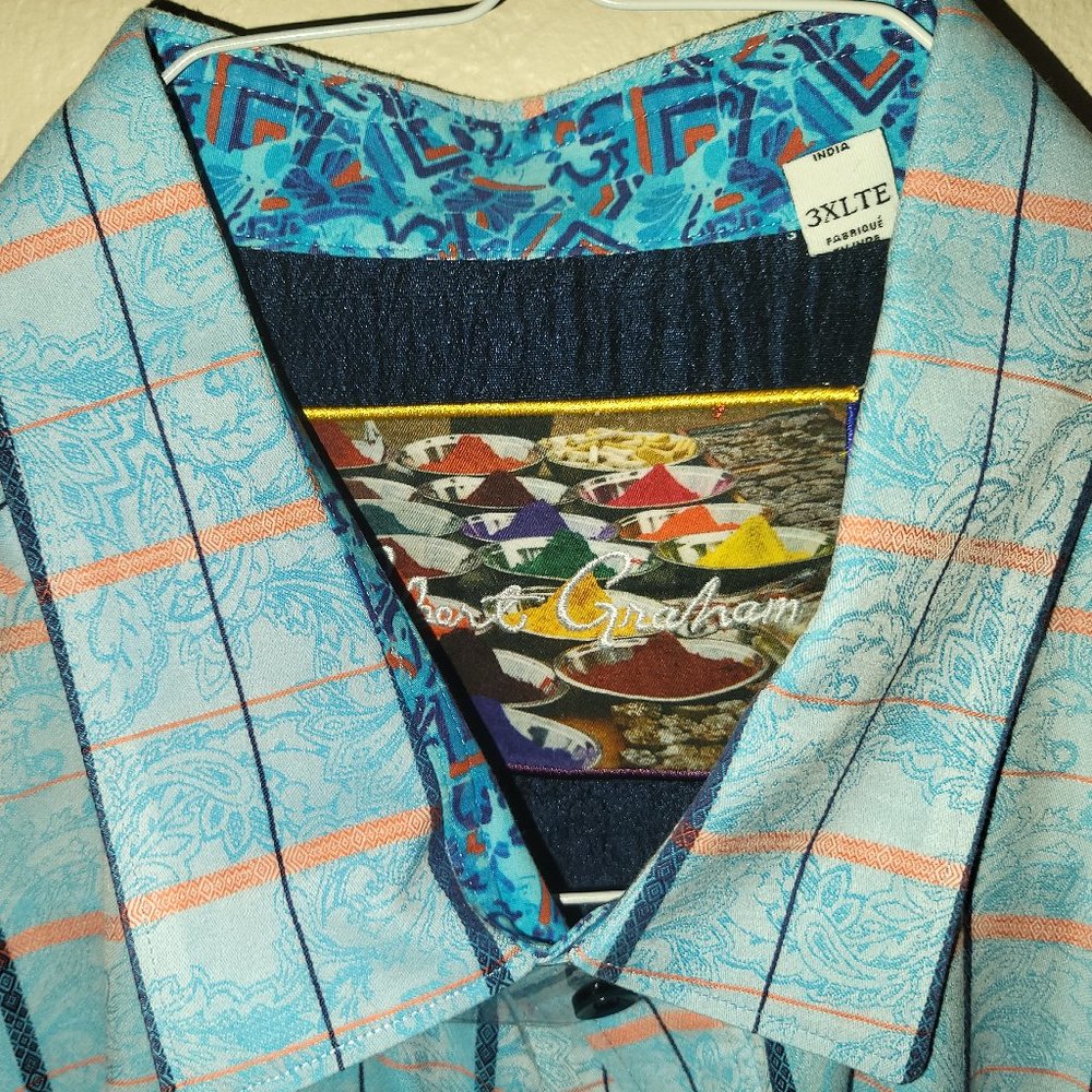 Robert Graham Designer L/S Casual Dress Shirt, Intricate Pattern + Stripes 3XLT